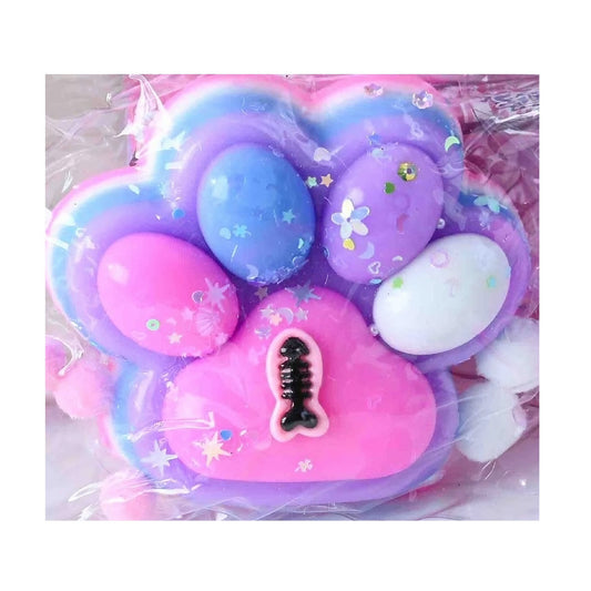 Jucarie Antistres Squishy, Flippy, cu Revenire Lenta, Model Labuta de Pisica, cu Pestisor, 220g, 12.5 x 10.5 cm Squeeze Pinch Family, Ambalaj Transparent, Roz-Multicolor