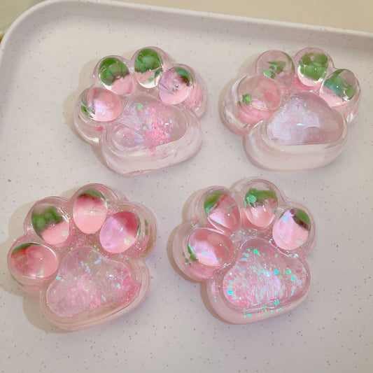 Jucarie Antistres Squishy, Flippy, cu Revenire Lenta, Squeeze Pinch Family, Model Labuta de Pisica cu Sclipici, 6.5x6 cm, 60g, Ambalaj Transparent, Roz