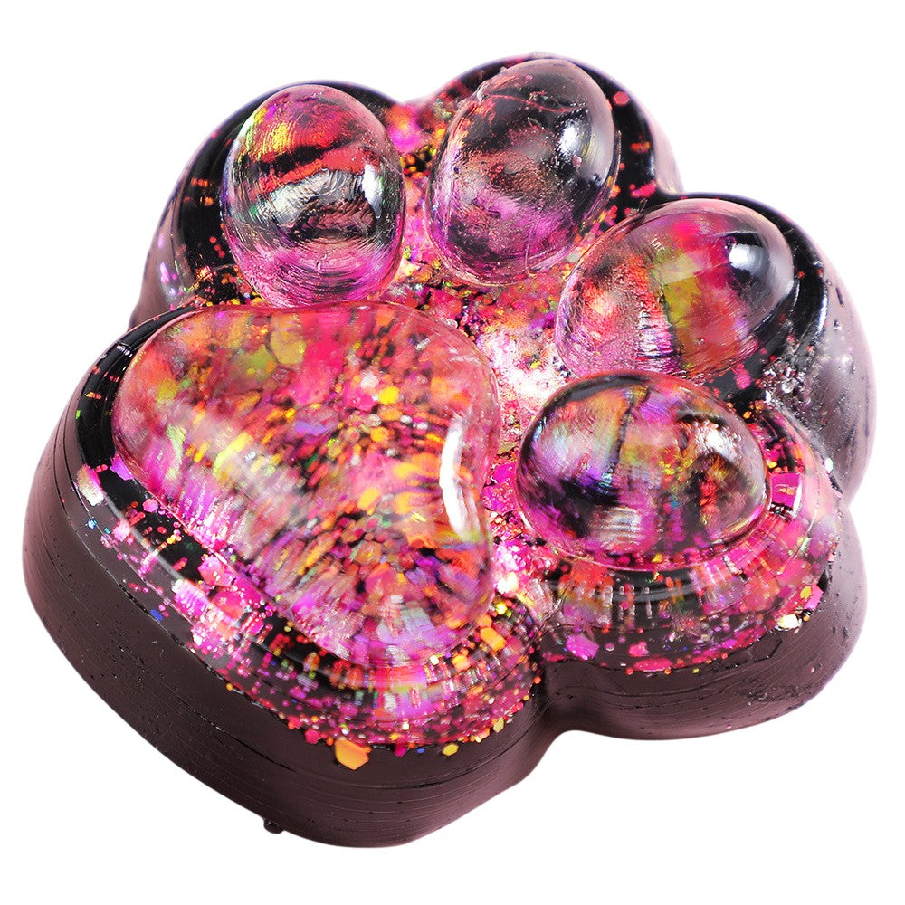 Jucarie Antistres Squishy, Flippy, cu Revenire Lenta, Squeeze Pinch Family, Model Labuta de Pisica cu Sclipici, 6.5x6 cm, 60g, Ambalaj Transparent, Roz-Negru