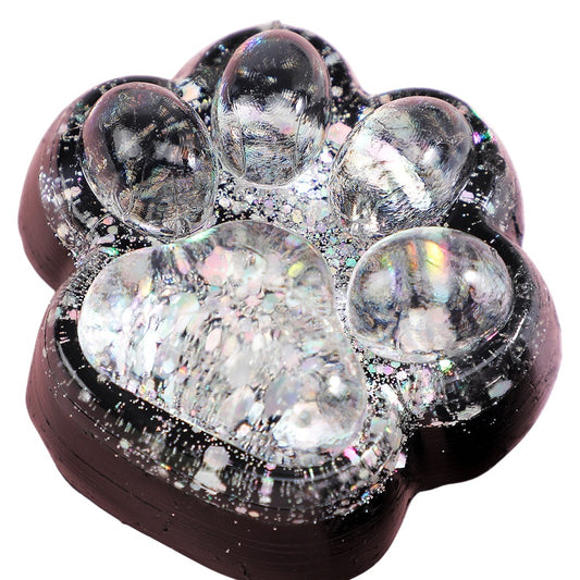 Jucarie Antistres Squishy, Flippy, cu Revenire Lenta, Squeeze Pinch Family, Model Labuta de Pisica cu Sclipici, 6.5x6 cm, 60g, Ambalaj Transparent, Alb-Negru