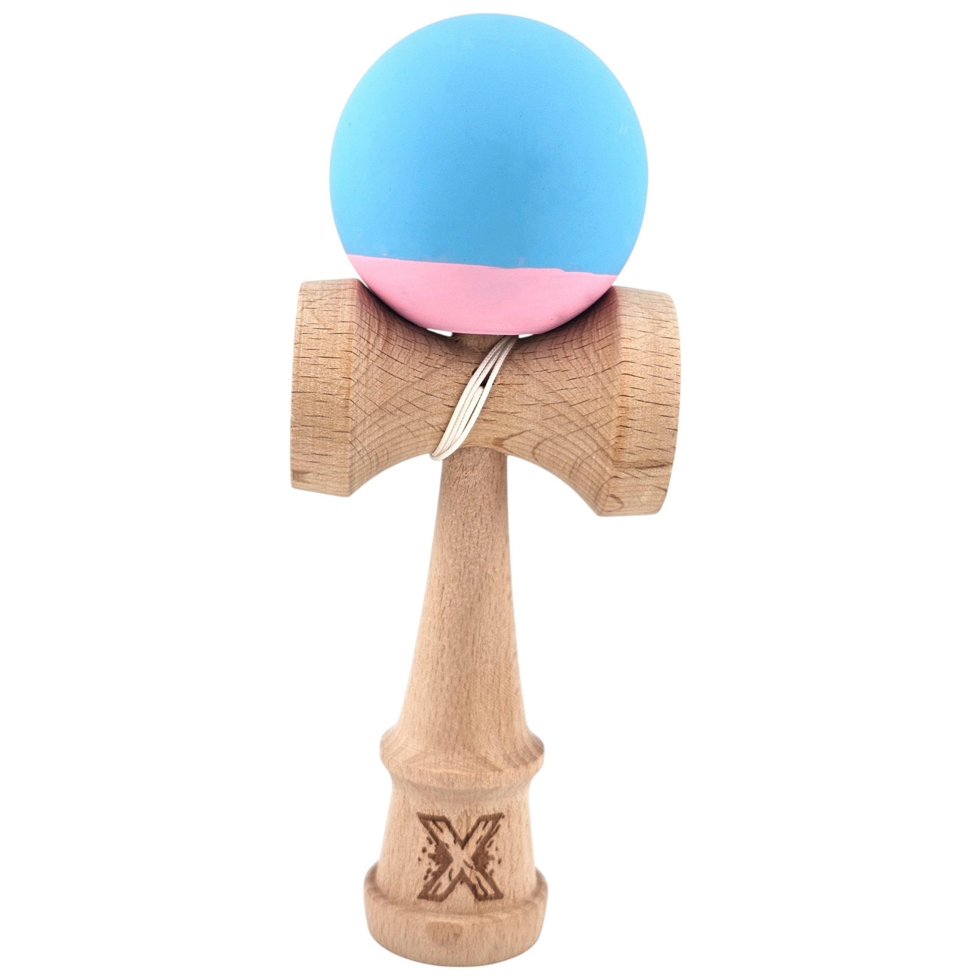 Jucarie Interactiva Kendama Profesionala, Flippy, din Lemn, 18 cm, Joc de Indemanare pentru Copii si Adulti, Bicolor Turcoaz Roz