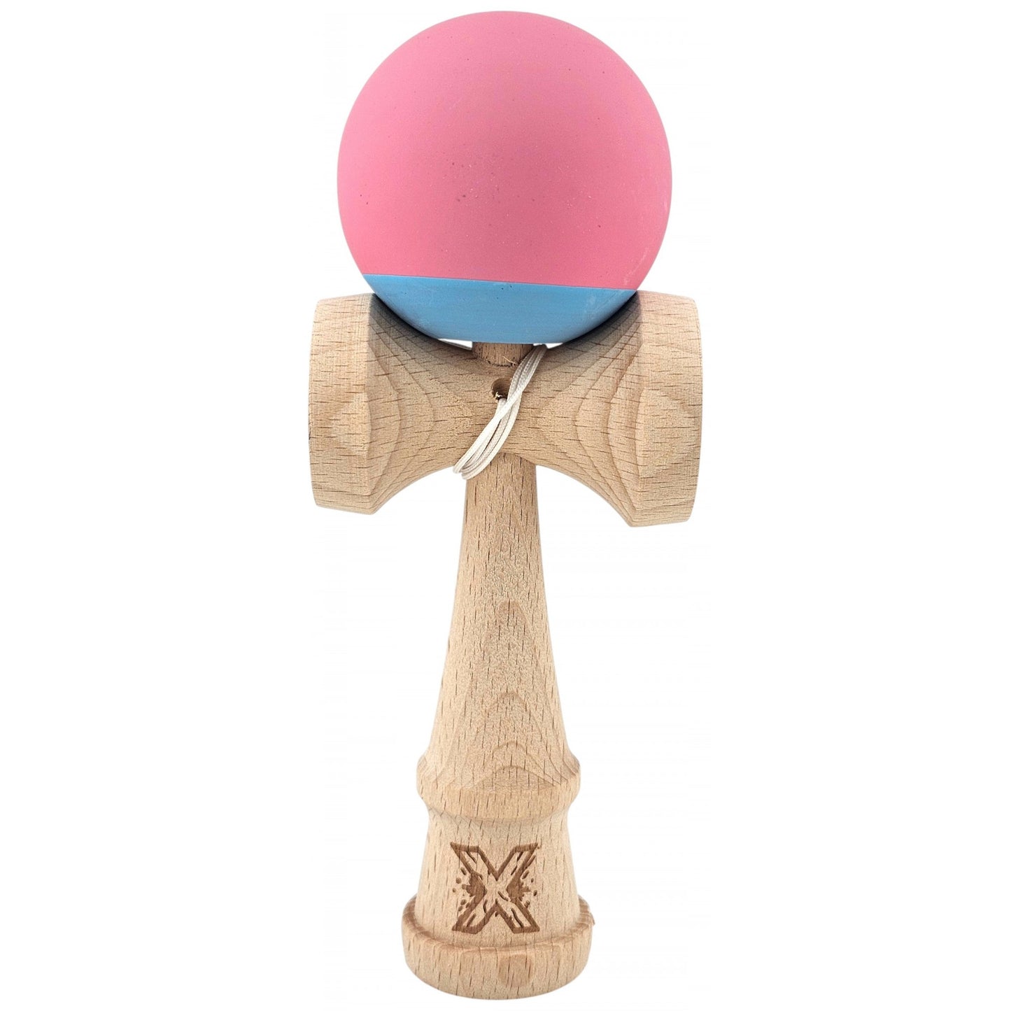 Kendama X Originala, Profesionala, Flippy, din Lemn, 18 cm, Rubber Grip, Roz/Gri