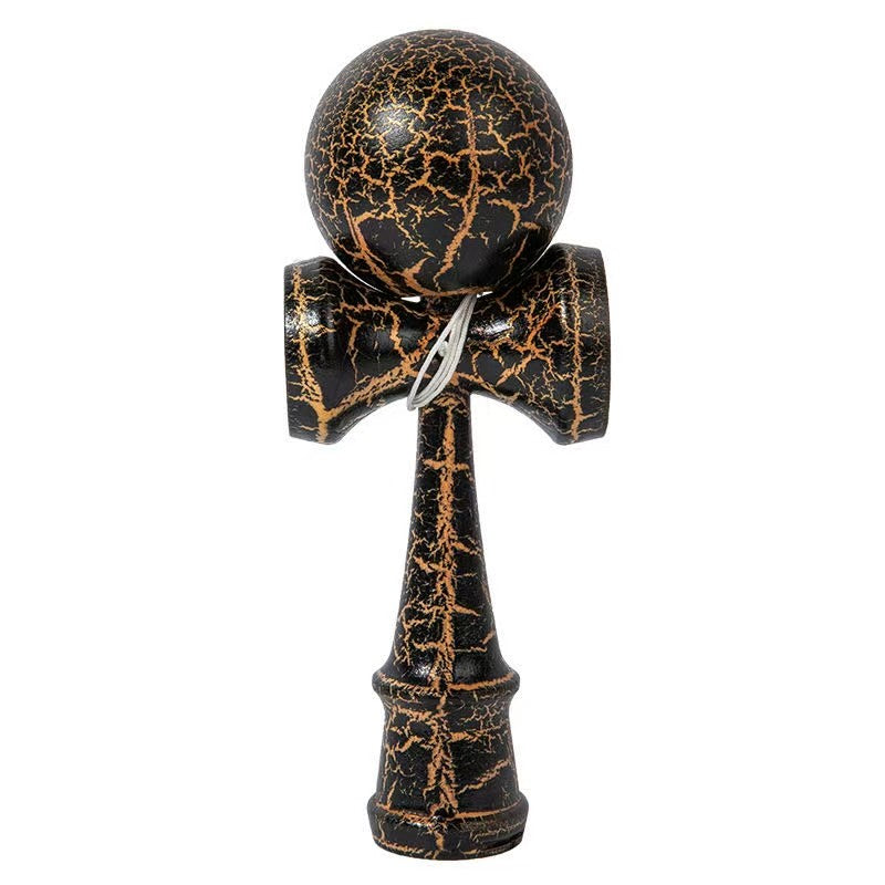 Kendama X Originala, Profesionala, Flippy, Cracked, din Lemn, 18 cm, Negru/Auriu