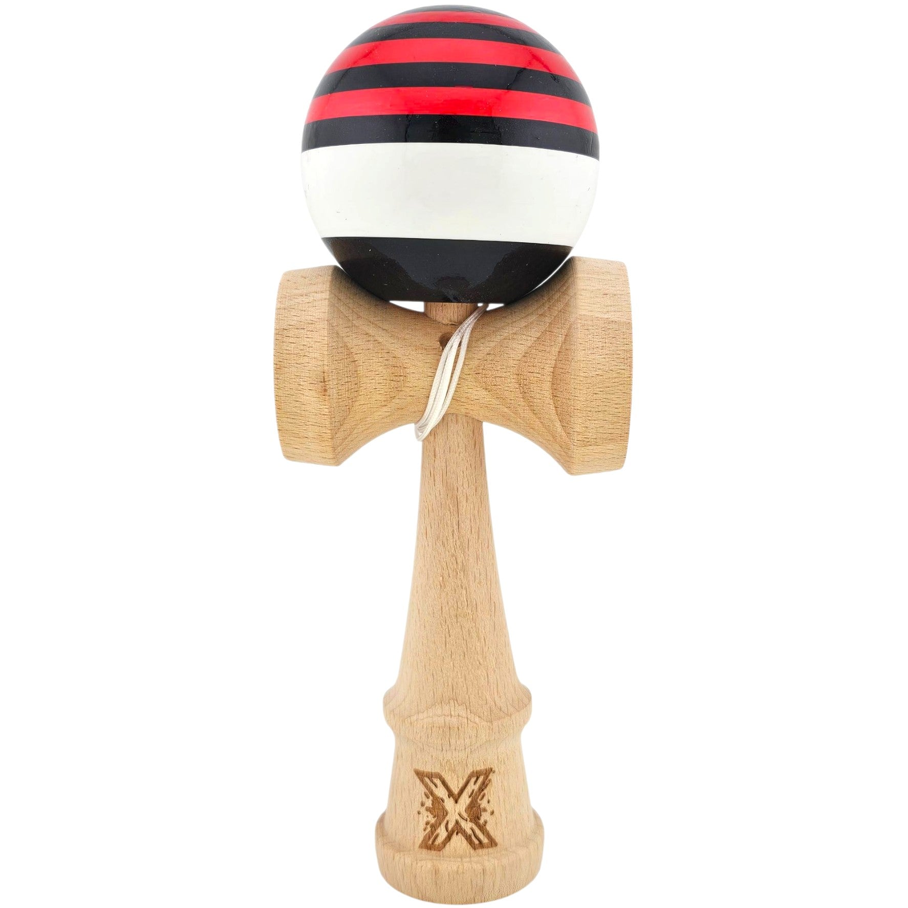 Kendama X Originala, Profesionala, Flippy, din Lemn, Super Sticky, 18 cm, Rosu/Negru/Alb
