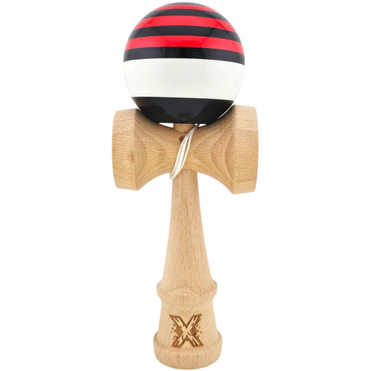 Kendama X Originala, Profesionala, Flippy, din Lemn, Super Sticky, 18 cm, Rosu/Negru/Alb