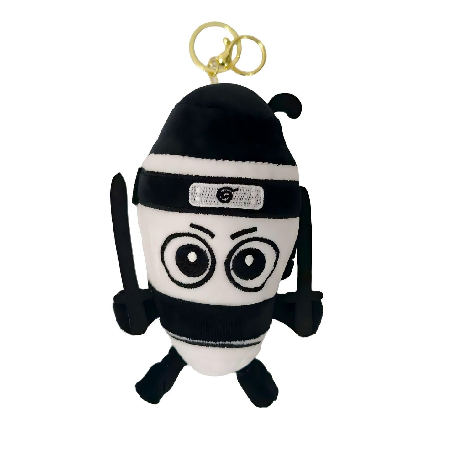 Jucarie Moale de Plus de Tip Breloc, Flippy, Model Italian Brainrot Ninja Spadellini Silenzioso, 16 x 10 cm, Negru Alb