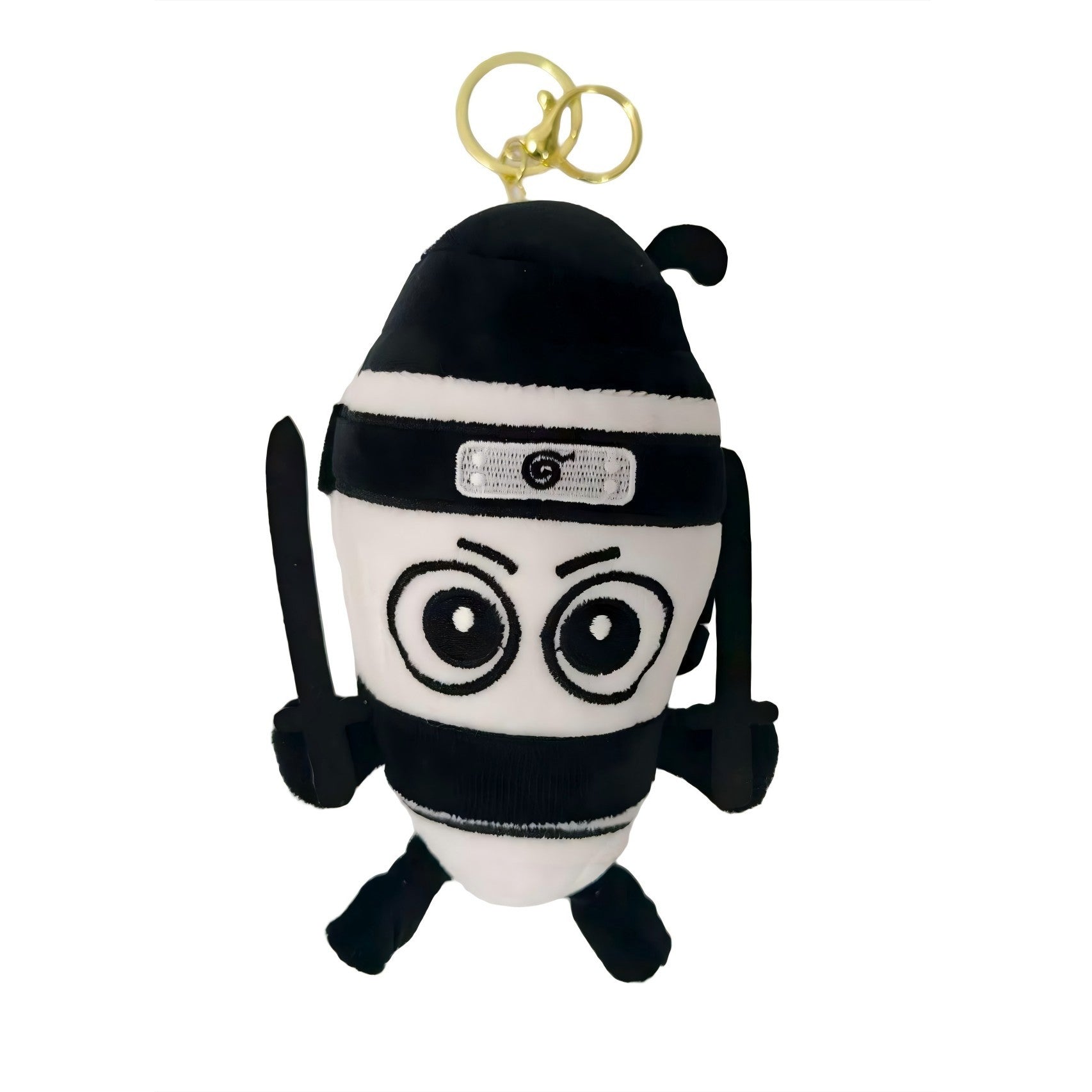 Jucarie Moale de Plus de Tip Breloc, Flippy, Model Italian Brainrot Ninja Spadellini Silenzioso, 16 x 10 cm, Negru Alb