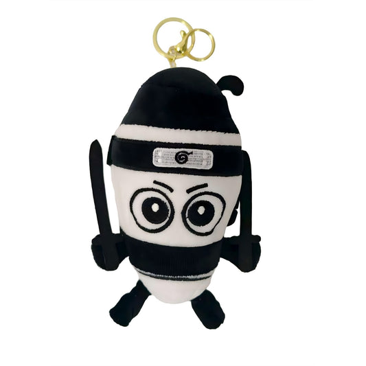 Jucarie Moale de Plus de Tip Breloc, Flippy, Model Italian Brainrot Ninja Spadellini Silenzioso, 16 x 10 cm, Negru Alb