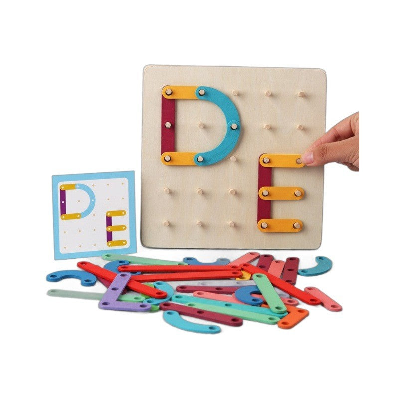 Jucarie Montessori Pegboard, Flippy, din Lemn, Tip Puzzle, Forme, Litere, Educativ, 17.8 x 17.8 x 1.5 cm, Multicolor