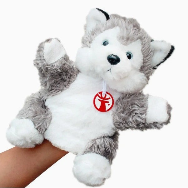 Papusa de Mana pentru Teatru de Papusi, Flippy, din Plus, 25 x 10 x 8 cm, Model Husky, Gri