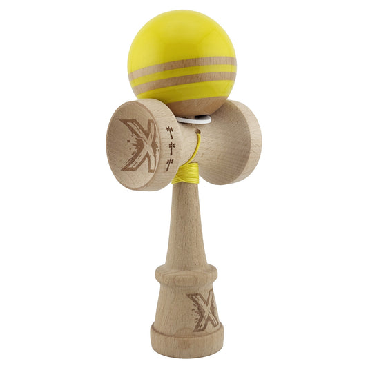 Kendama X Originala RAINBOW, Profesionala, Flippy, Cupe Mari KING SIZE V3, Super Sticky, Gaura in Baza, Rulment Metalic, din lemn 18 cm, Ata 62/65 cm, Galben/Maro