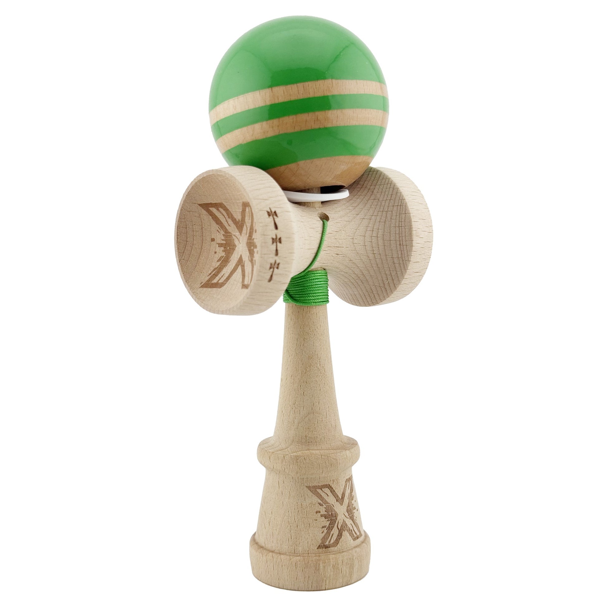 Kendama X Originala RAINBOW, Profesionala, Flippy, Cupe Mari KING SIZE V3, Super Sticky, Gaura in Baza, Rulment Metalic, din lemn 18 cm, Ata 62/65 cm, Verde/Maro