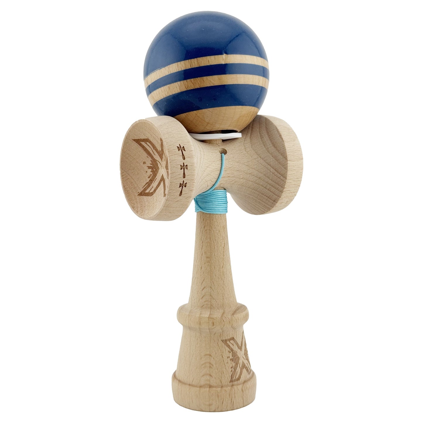 Kendama X Originala RAINBOW, Profesionala, Flippy, Cupe Mari KING SIZE V3, Super Sticky, Gaura in Baza, Rulment Metalic, din lemn 18 cm, Ata 62/65 cm, Albastru/Maro