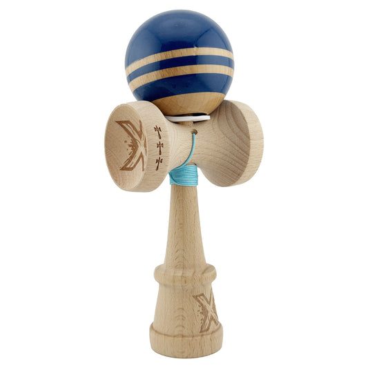 Kendama X Originala RAINBOW, Profesionala, Flippy, Cupe Mari KING SIZE V3, Super Sticky, Gaura in Baza, Rulment Metalic, din lemn 18 cm, Ata 62/65 cm, Albastru/Maro