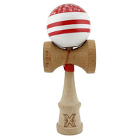 Kendama X CHICANOS Originala, Profesionala, Flippy, Big Cups V2, Super Sticky cu Cupe Mari, Rulment Metalic, din lemn 18 cm, Ata 55 cm, Rosu/Alb
