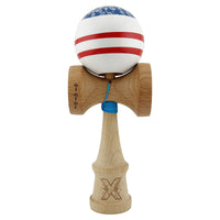 Kendama X CHICANOS Originala, Profesionala, Flippy, Big Cups V2, Super Sticky cu Cupe Mari, Rulment Metalic, din lemn 18 cm, Ata 55 cm, Albastru/Alb