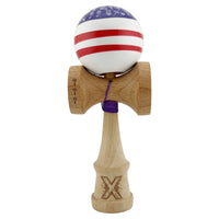Kendama X CHICANOS Originala, Profesionala, Flippy, Big Cups V2, Super Sticky cu Cupe Mari, Rulment Metalic, din lemn 18 cm, Ata 55 cm, Violet/Alb