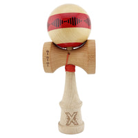 Kendama X FREQUENCY Originala, Profesionala, Flippy, Big Cups V2, Super Sticky cu Cupe Mari, Rulment Metalic, din lemn 18 cm, Ata 55 cm, Rosu/Maro