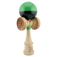 Kendama X Originala, Profesionala, Flippy, Big Cups V2, Super Sticky cu Cupe Mari, Rulment Metalic, din lemn 18 cm, Ata 55 cm, Verde/Negru