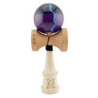 Kendama X Originala, Profesionala, Flippy, Big Cups V2, Super Sticky cu Cupe Mari, Rulment Metalic, din lemn 18 cm, Ata 55 cm, Negru/Mov