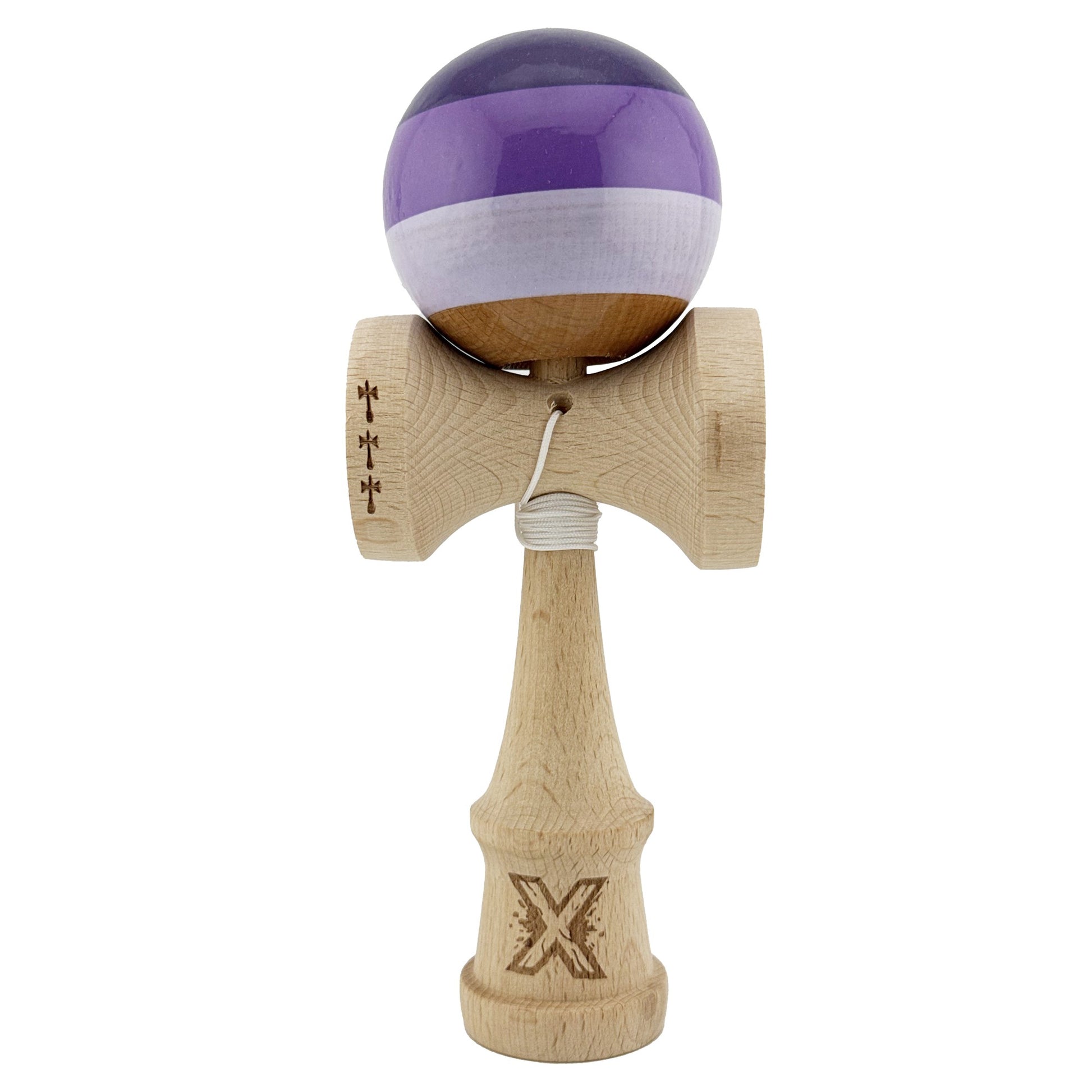 Kendama X Originala, Profesionala, Flippy, Big Cups V2, Super Sticky Legendary Cupe Mari, Rulment Metalic cu Ata 55 cm, Purpuriu/Mov/Lila