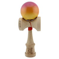 Kendama X Originala, Profesionala, Flippy, Big Cups V2, Super Sticky Cupe Mari, Rulment Metalic cu Ata 55 cm, Roz/Portocaliu/Galben