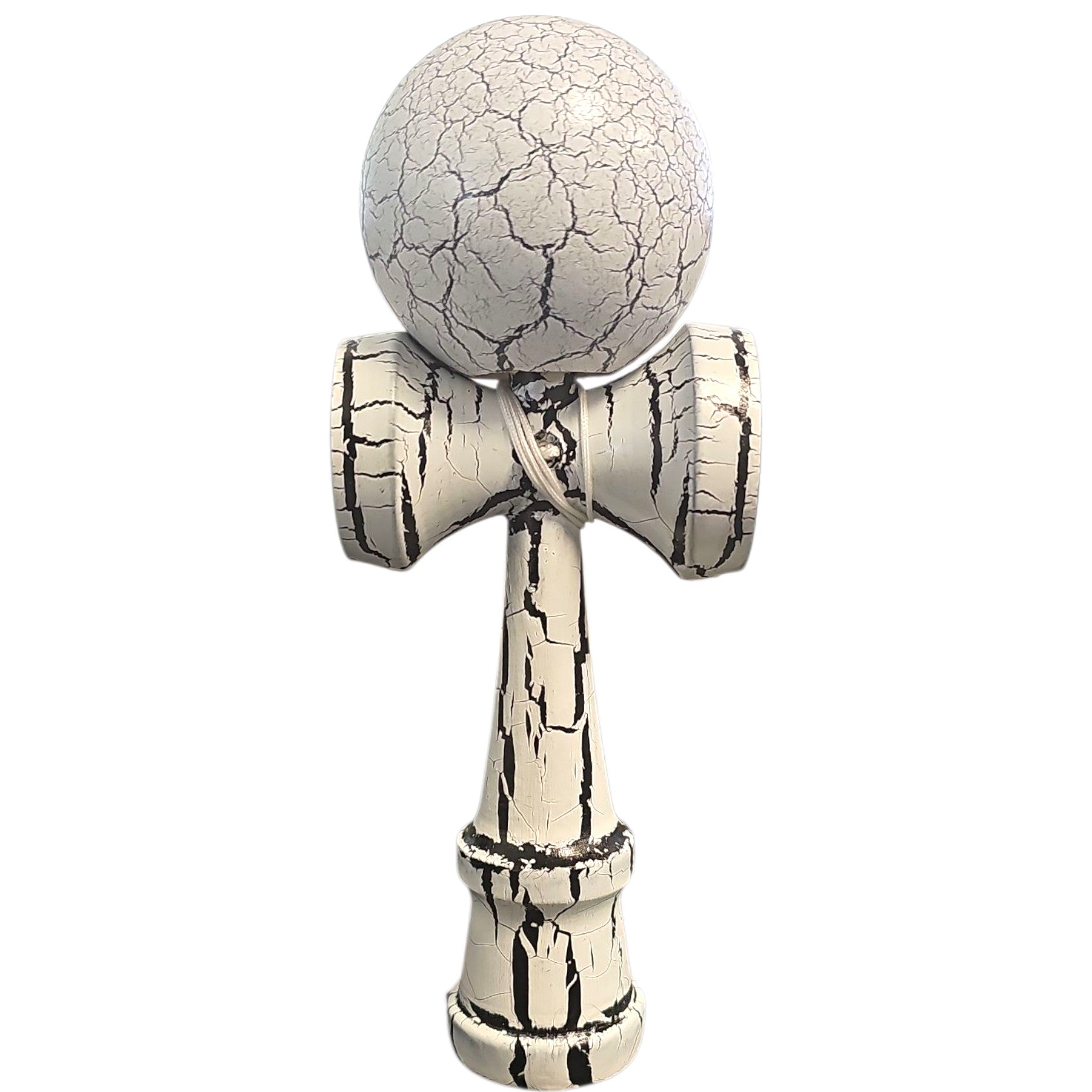 Kendama X Originala, Profesionala, Flippy, Cracked, din Lemn, 18 cm, Alb/Negru