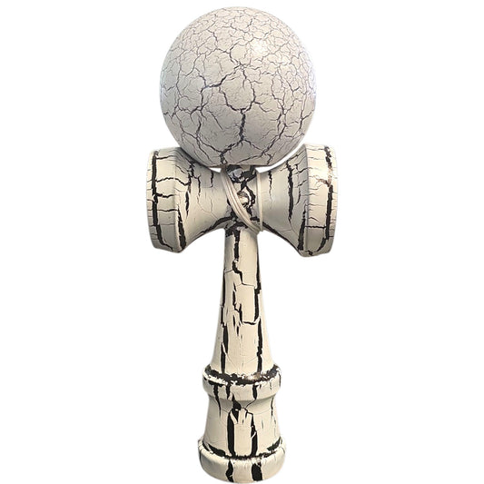 Kendama X Originala, Profesionala, Flippy, Cracked, din Lemn, 18 cm, Alb/Negru