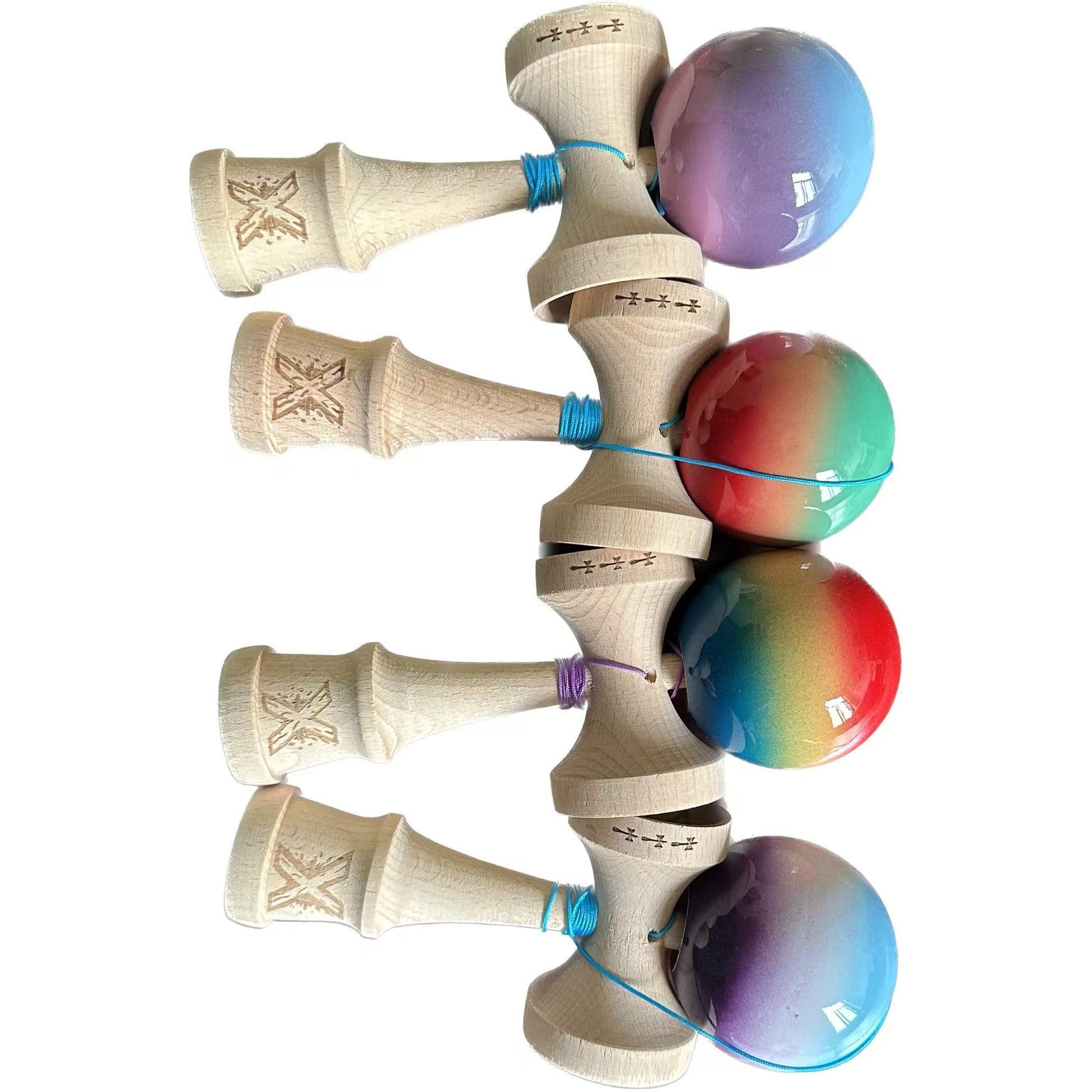 Kendama X Originala, Profesionala, Flippy,  din Lemn, 18 cm  -largel balls+large handle  +Original Super Sticky- Gradient colors MIX