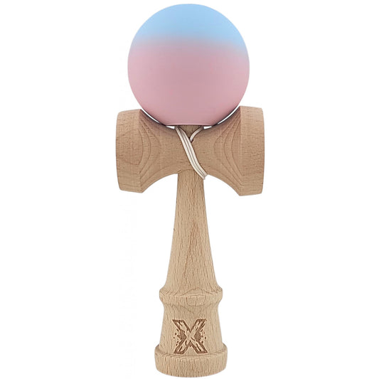 Kendama X Originala, Profesionala, Flippy, din Lemn, Rubber Grip, 18 cm, Albastru/Lila