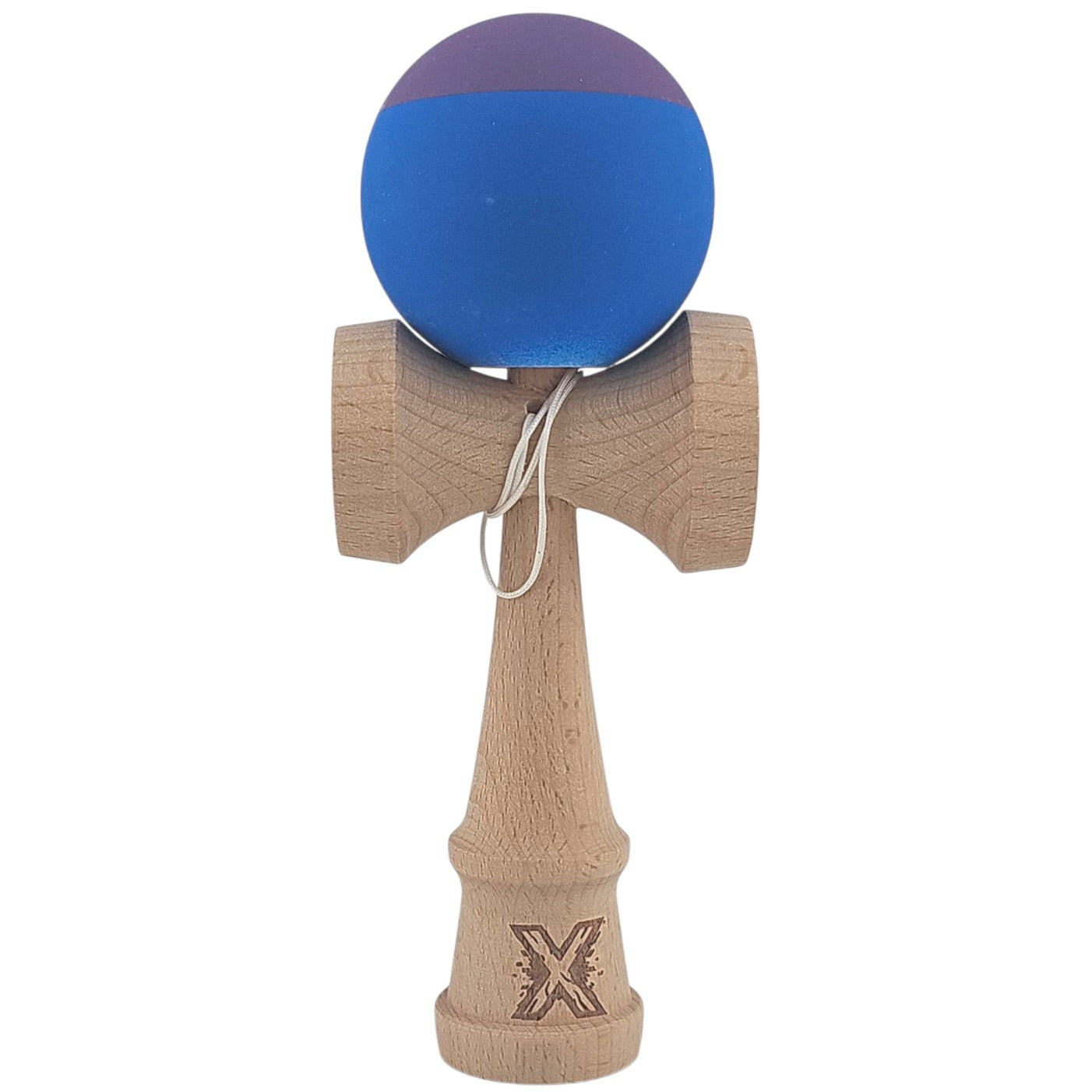 Kendama X Originala, Profesionala, Flippy, din Lemn, Rubber Grip, 18 cm, Albastru/Mov