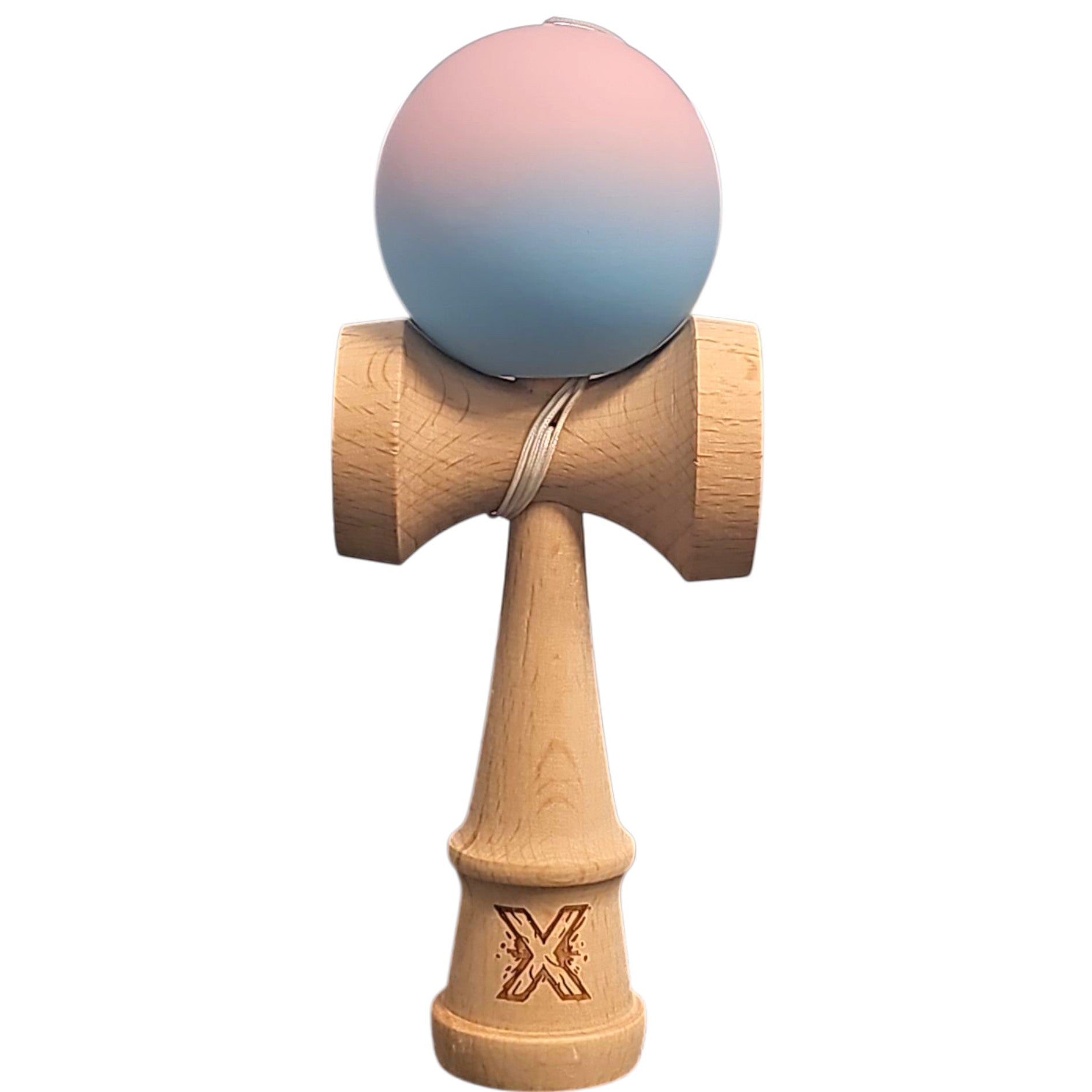 Kendama X Originala, Profesionala, Flippy, din Lemn, Rubber Grip, 18 cm, Lila/Turcoaz