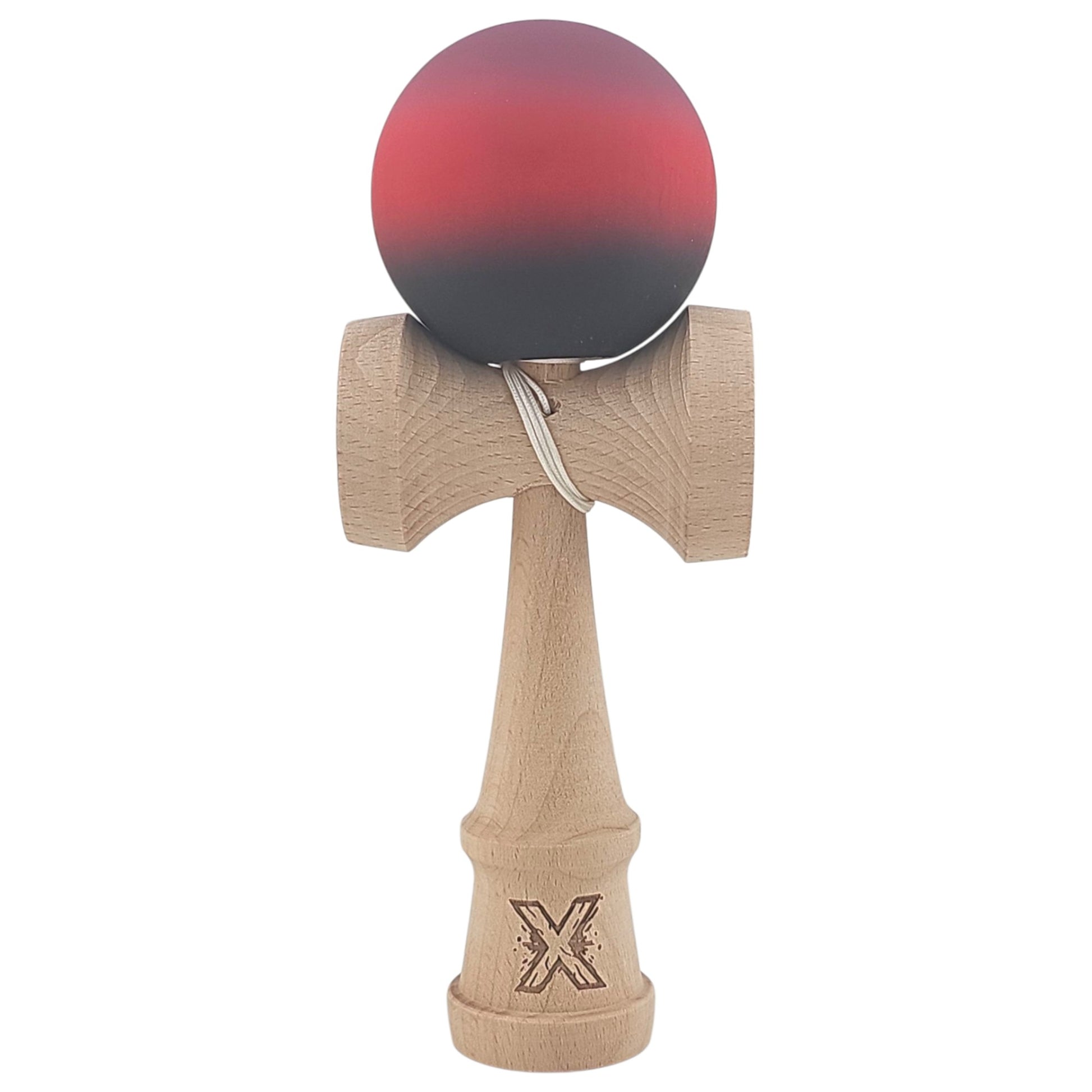 Kendama X Originala, Profesionala, Flippy, din Lemn, Rubber Grip, 18 cm, Mov/Rosu/Negru