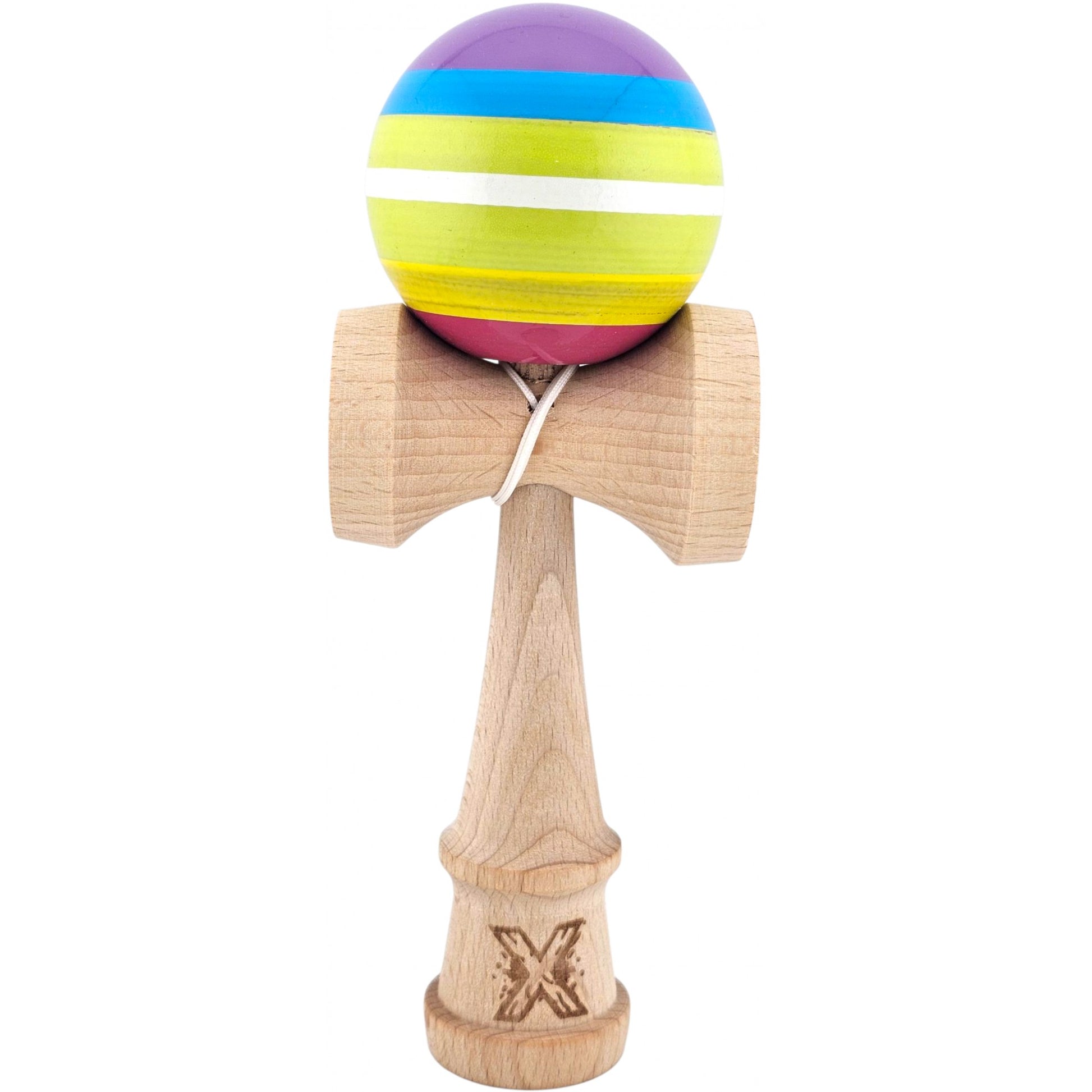 Kendama X Originala, Profesionala, Flippy, din Lemn, Super Sticky, 18 cm, Multicolor