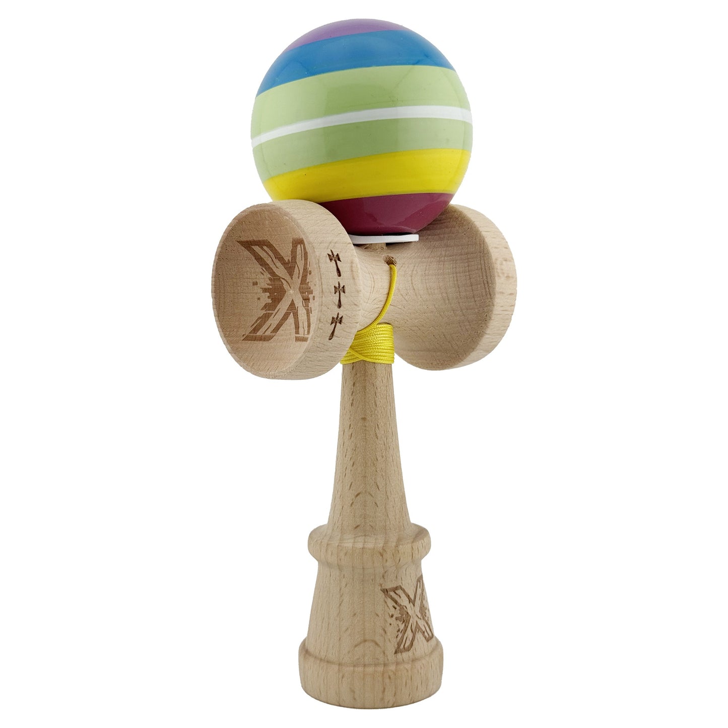 Kendama X Originala, Profesionala, Flippy, Legendary Spectrum, Cupe Mari KING SIZE V3, Super Sticky, Gaura in Baza, Rulment Metalic, din lemn 18 cm, Ata 62/65 cm, Multicolor
