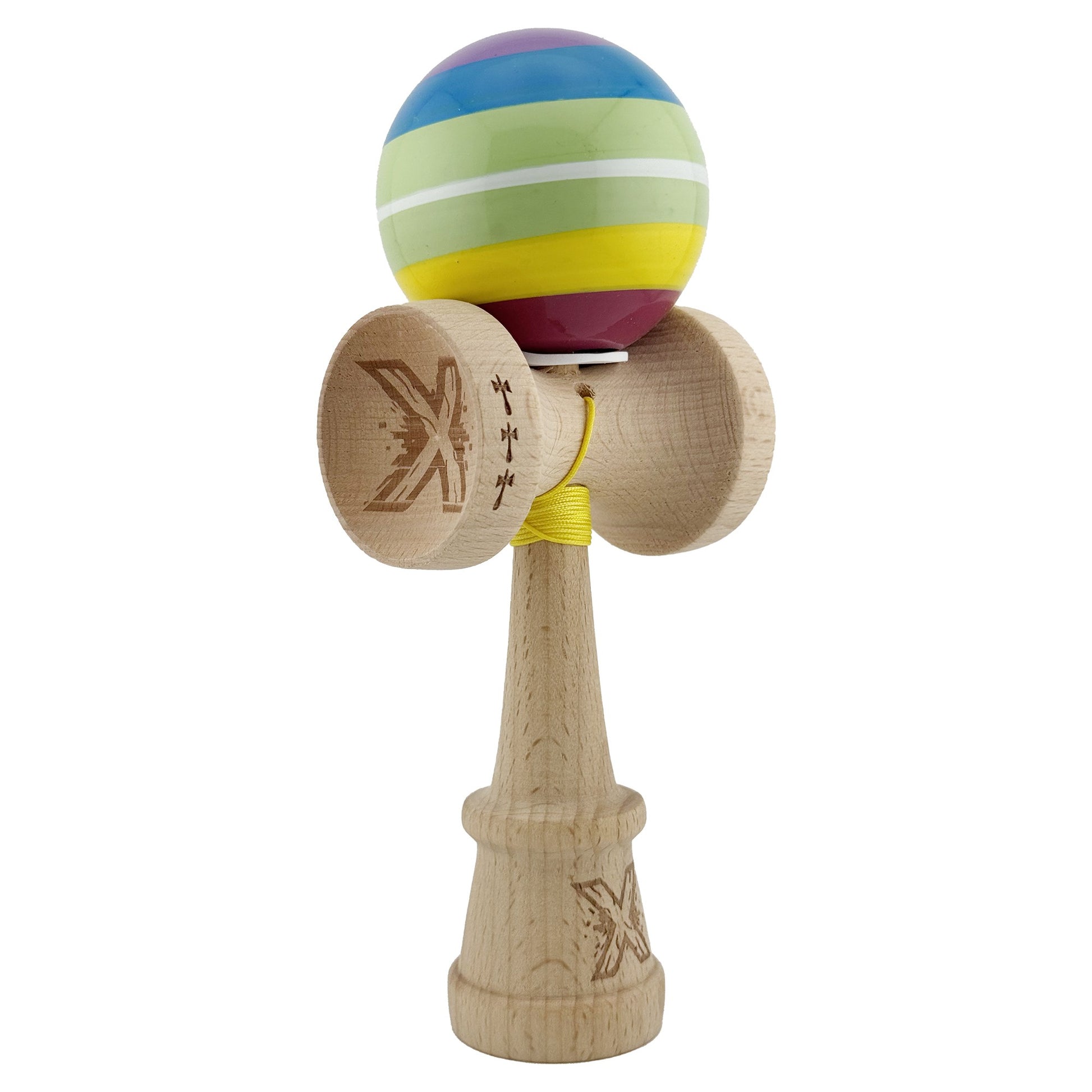 Kendama X Originala, Profesionala, Flippy, Legendary Spectrum, Cupe Mari KING SIZE V3, Super Sticky, Gaura in Baza, Rulment Metalic, din lemn 18 cm, Ata 62/65 cm, Multicolor