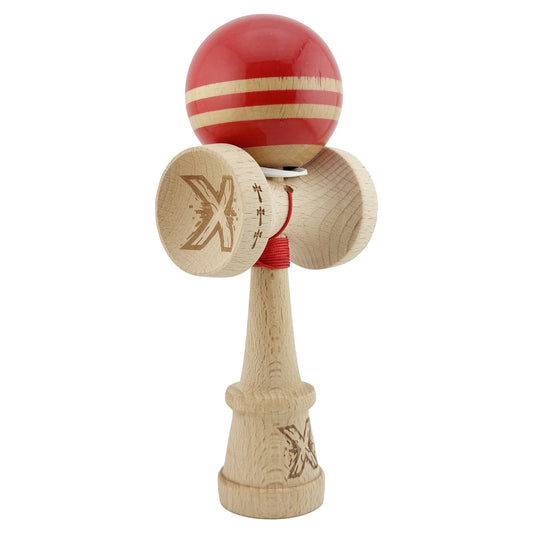 Kendama X Originala RAINBOW, Profesionala, Flippy, Cupe Mari KING SIZE V3, Super Sticky, Gaura in Baza, Rulment Metalic, din lemn 18 cm, Ata 62/65 cm, Rosu/Maro