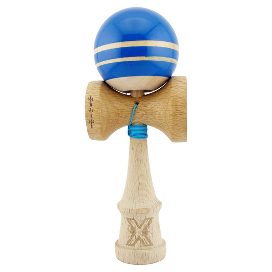 Kendama X Rainbow Originala, Profesionala, Flippy, Big Cups V2, Super Sticky cu Cupe Mari, Rulment Metalic, din lemn 18 cm, Ata 55 cm, Albastru/Maro
