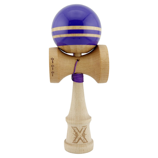 Kendama X Rainbow Originala, Profesionala, Flippy, Big Cups V2, Super Sticky cu Cupe Mari, Rulment Metalic, din lemn 18 cm, Ata 55 cm, Indigo/Maro