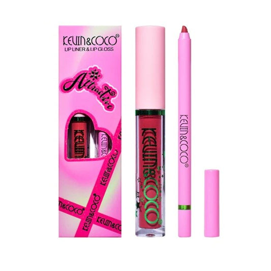 Set 2 Produse de Buze, Kevin&Coco, Attractive, Creion de Buze si Ruj Lichid, Roz