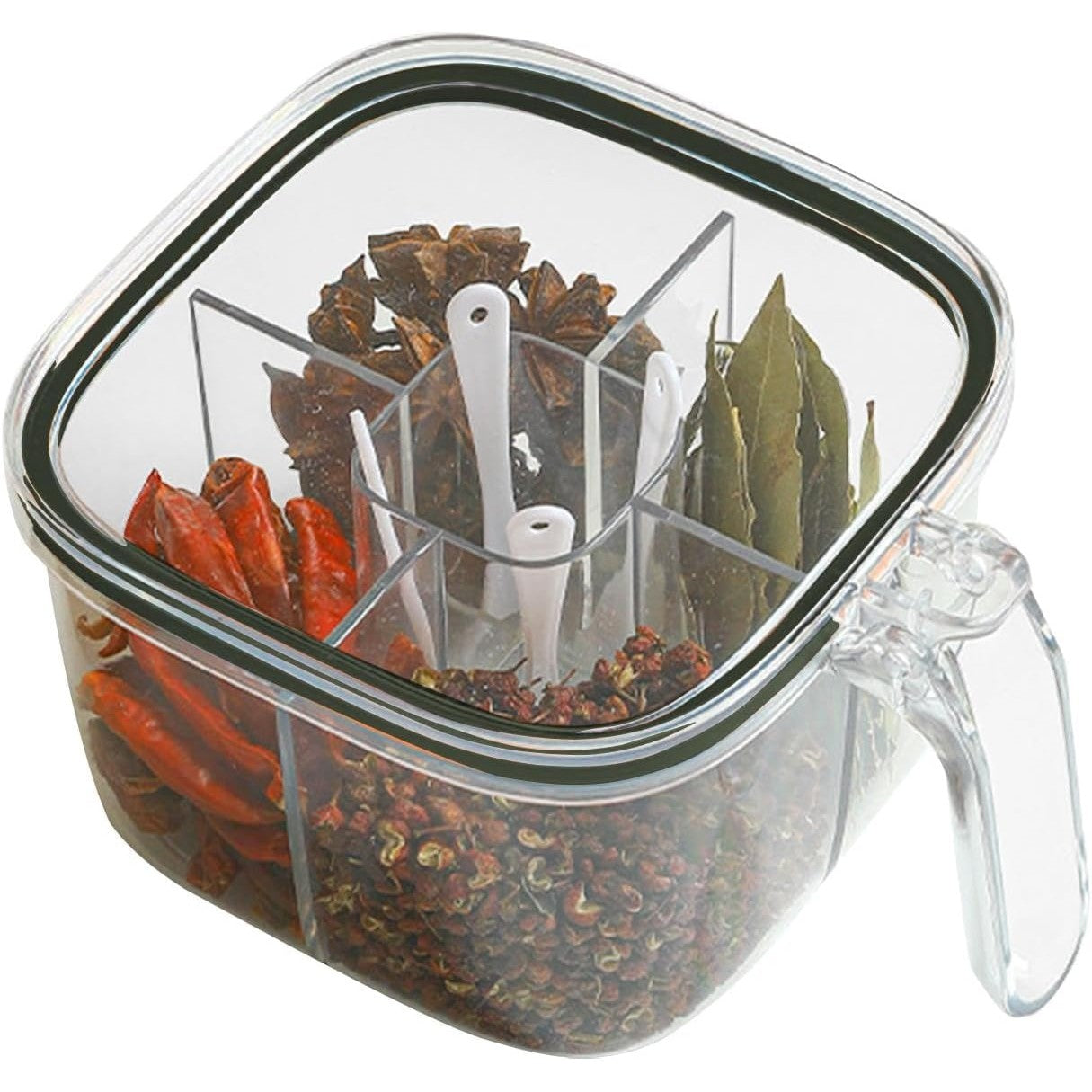 Cutie Depozitare Alimente, Flippy, din Plastic/Silicon, 20 x 10 x 10 cm, 5 Compartimente, Alb/Verde