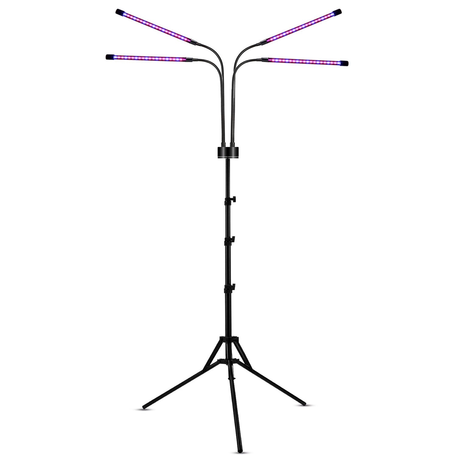 Lampa UV pentru cresterea plantelor, Flippy, 4 capete, putere 30W, 108 LED-uri Lampa cu lumina Ultra-Violet, Lampa cu Picior Ajustabil pana la 2 m, Lumina UV Mov