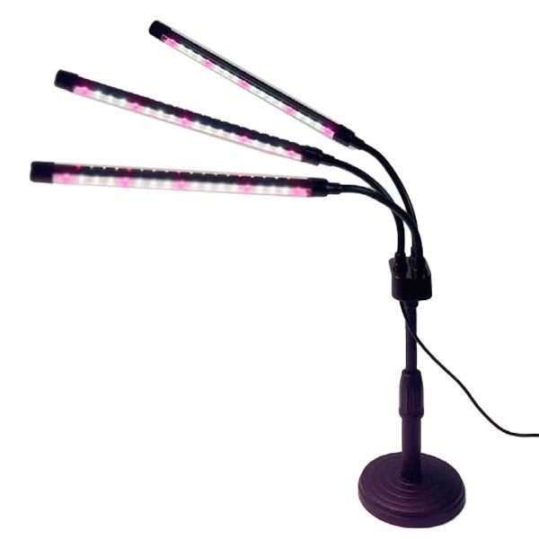 Lampa UV pentru cresterea plantelor, Flippy, conectare la retea, 15W, 3 capete, 54 LED-uri, ajustabila pana la 66.5 cm, Lumina Alb Mov 