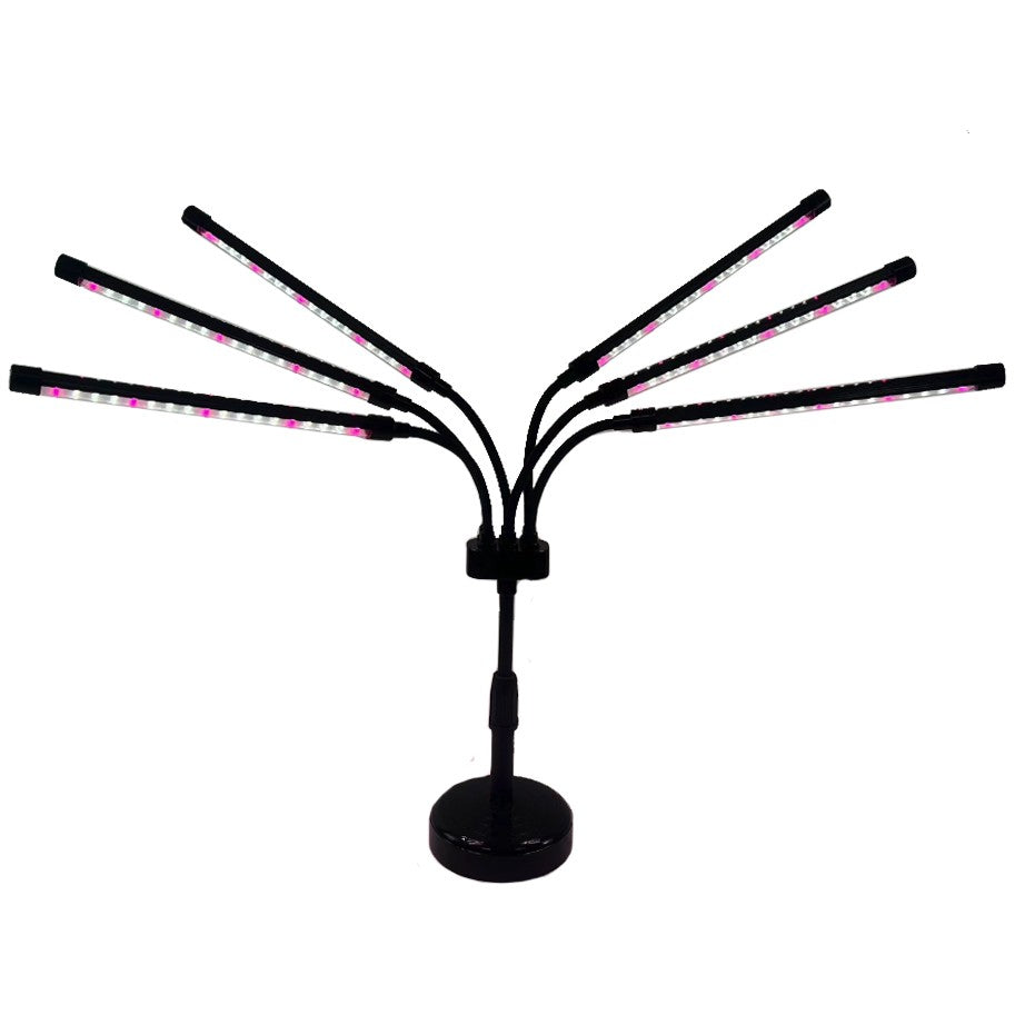 Lampa UV pentru cresterea plantelor, Flippy, conectare la retea, 30W, 6 capete, 108 LED-uri, ajustabila pana la 68.5 cm, Lumina Alb Mov