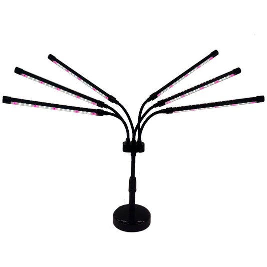 Lampa UV pentru cresterea plantelor, Flippy, conectare la retea, 30W, 6 capete, 108 LED-uri, ajustabila pana la 68.5 cm, Lumina Alb Mov