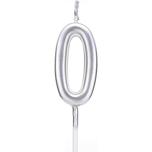 Lumanare de Tort, Flippy, Model Cifra 0, Party, 4.5 x 2.5 cm, din Parafina, Argintiu