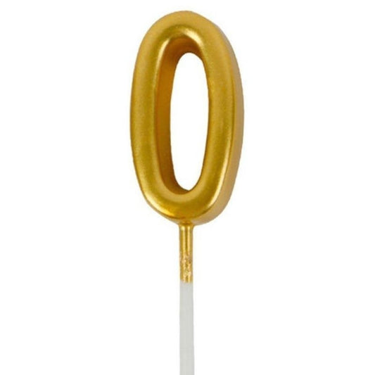 Lumanare de Tort, Flippy, Model Cifra 0, Party, 4.5 x 2.5 cm, din Parafina, Auriu