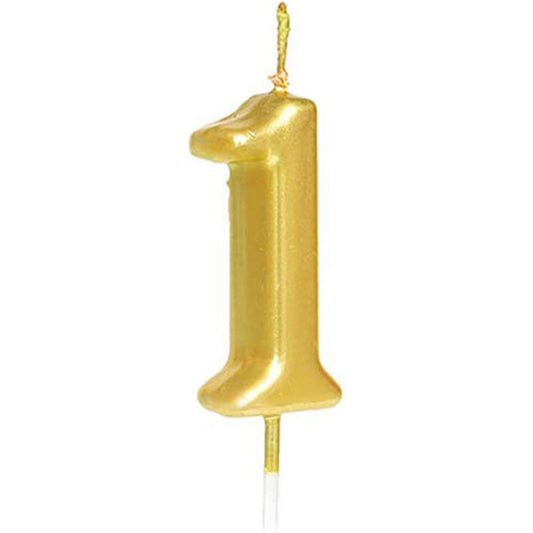 Lumanare de Tort, Flippy, Model Cifra 1, Party, 4.5 x 2.5 cm, din Parafina, Auriu