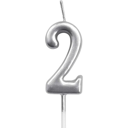 Lumanare de Tort, Flippy, Model Cifra 2, Party, 4.5 x 2.5 cm, din Parafina, Argintiu