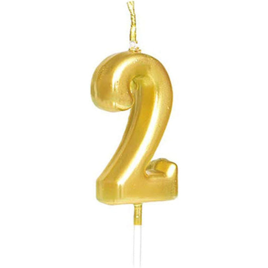 Lumanare de Tort, Flippy, Model Cifra 2, Party, 4.5 x 2.5 cm, din Parafina, Auriu